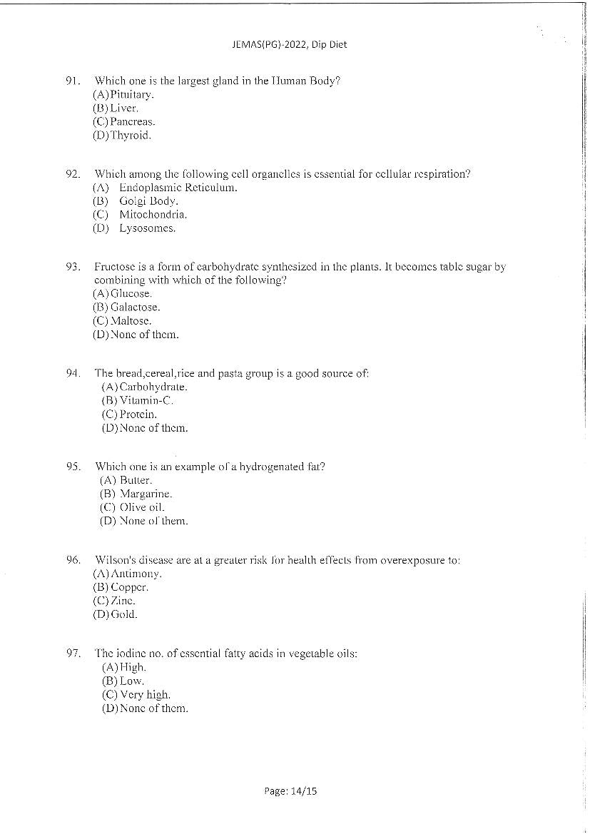 JEMAS PG 2022 Question Paper PDF (23 Course Papers)