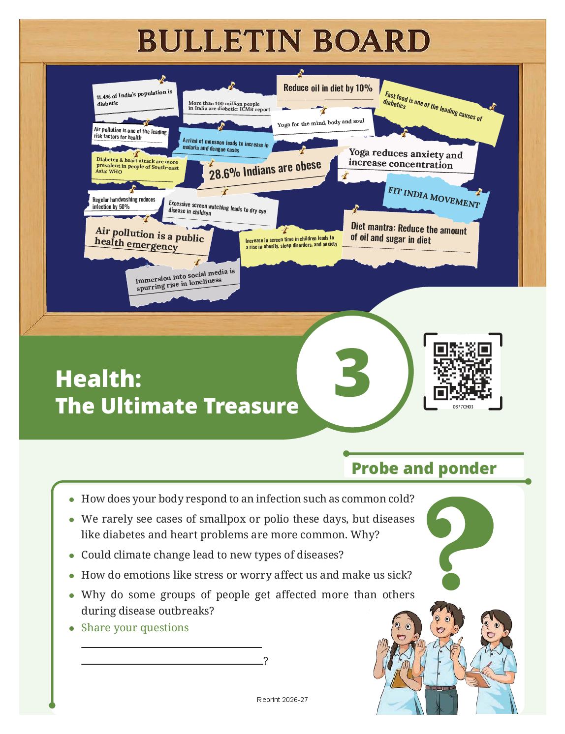 NCERT Book Class 8 Science (Curiosity) Chapter 3 Health: The Ultimate Treasure - Page 1 of 18