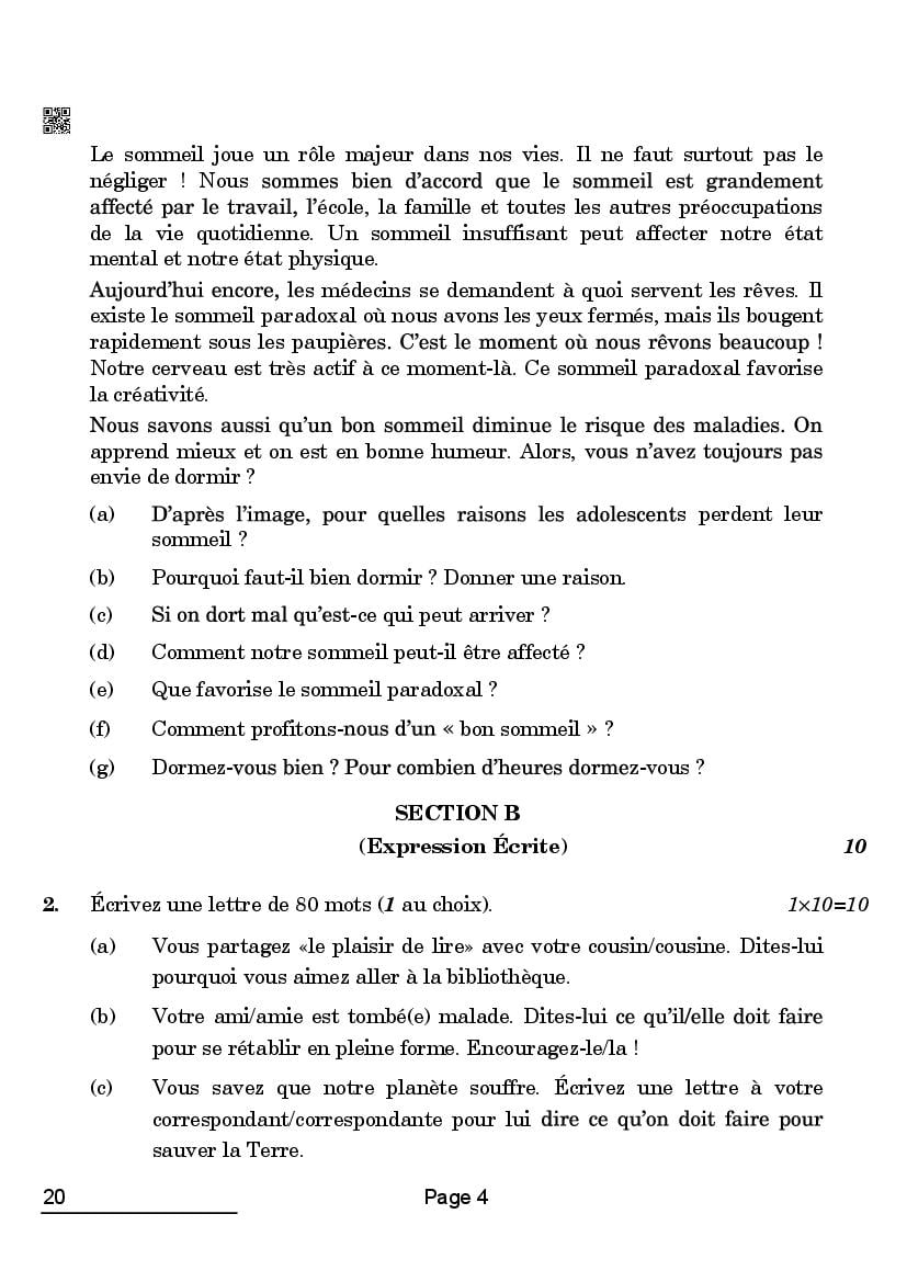 CBSE Class 10 Question Paper 2022 French PDF with Solution