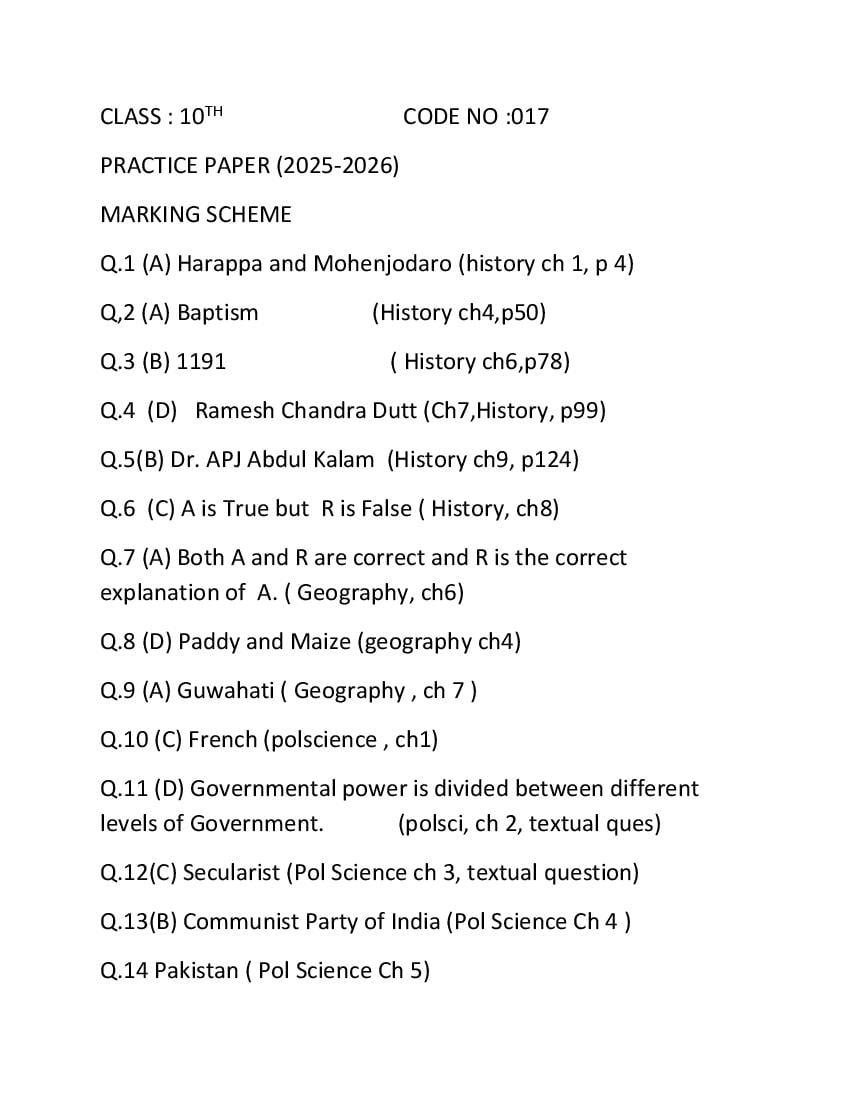 HBSE Class 10 Sample Paper 2026 Answers Social Science - Page 1