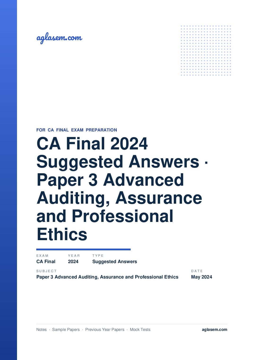 CA Final May 2024 Suggested Answers Paper 3 Advanced Auditing, Assurance and Professional Ethics - Page 1 of 27