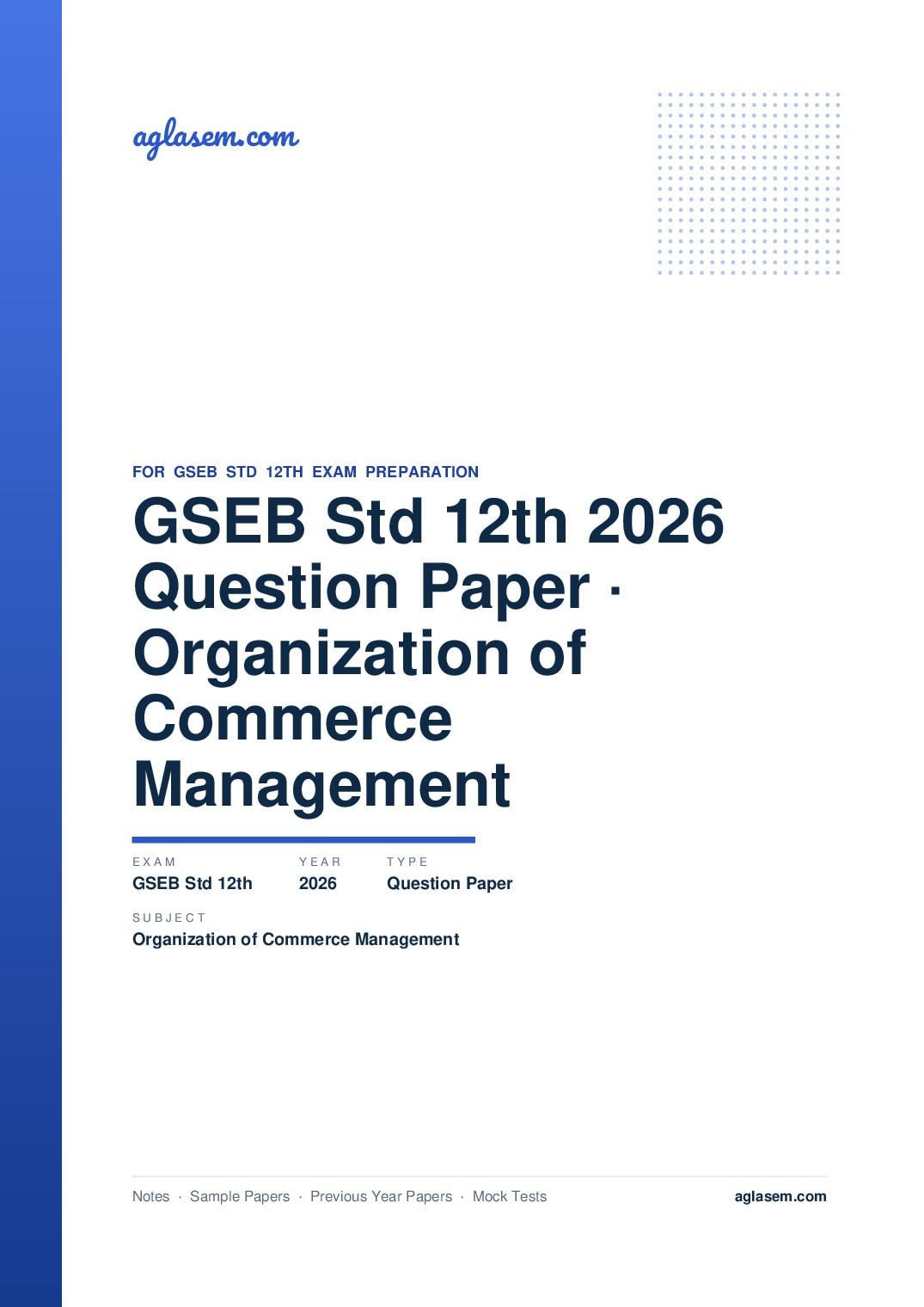 GSEB Std 12th Question Paper 2026 Organization of Commerce and Management - Page 1 of 9