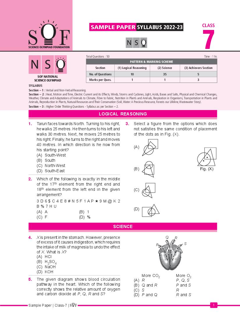 SOF NSO Sample Paper 2023 Class 7