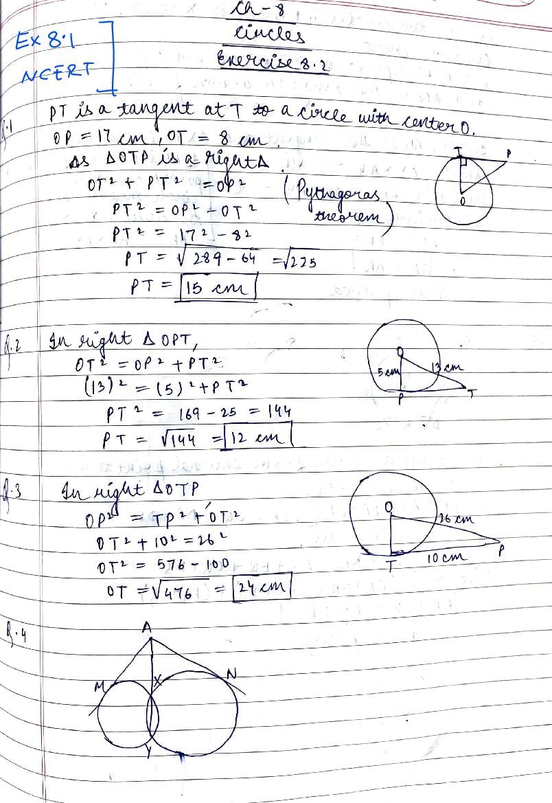 RD Sharma Solutions Class 10 Chapter 8 Circles Exercise 8.2 - Page 1