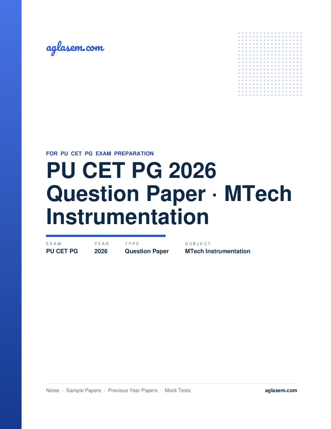 PU CET PG 2026 Question Paper MTech Instrumentation - Page 1 of 9