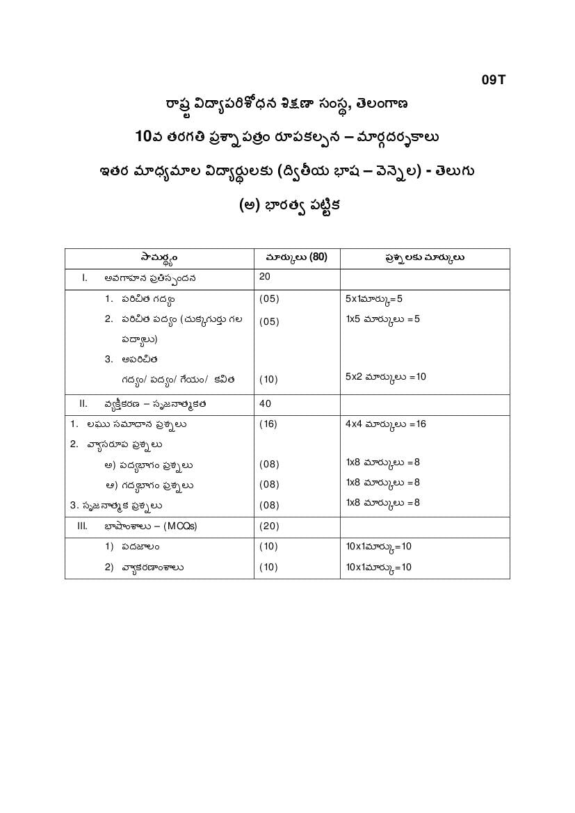 TS SSC Model Paper 2023 Telugu Second Language - Page 1