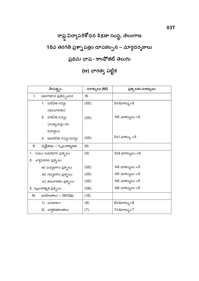TS SSC Model Paper 2023 Telugu - Page 1