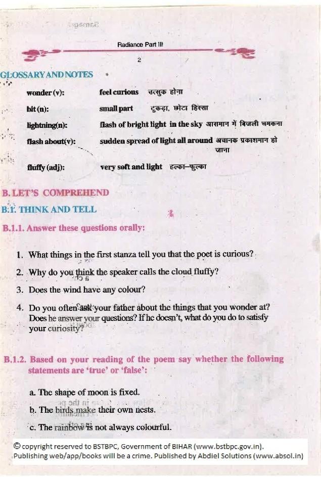 bihar board class 7 english book chapter 8 question answer