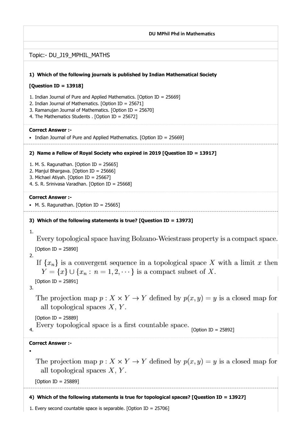 DUET Question Paper 2019 for M.Phil Ph.D Mathematics - Page 1