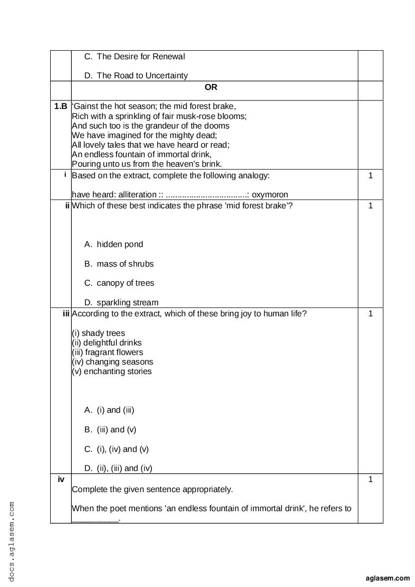 Class 12 English Sample Paper Answers