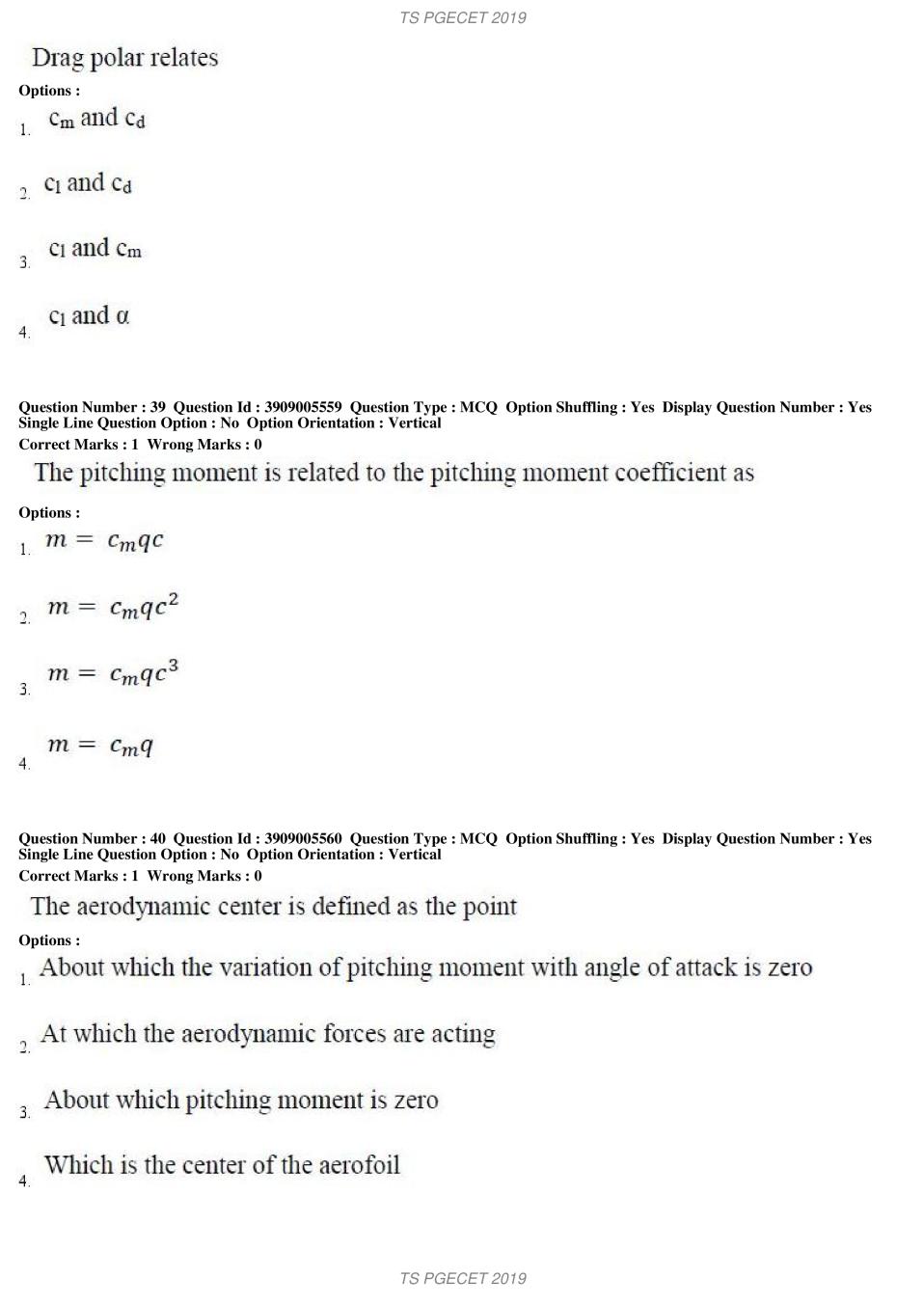 TS PGECET 2019 Question Paper PDF with Answer Key (18 Papers)