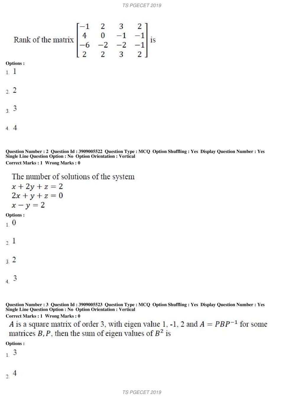TS PGECET 2019 Question Paper PDF with Answer Key (18 Papers)