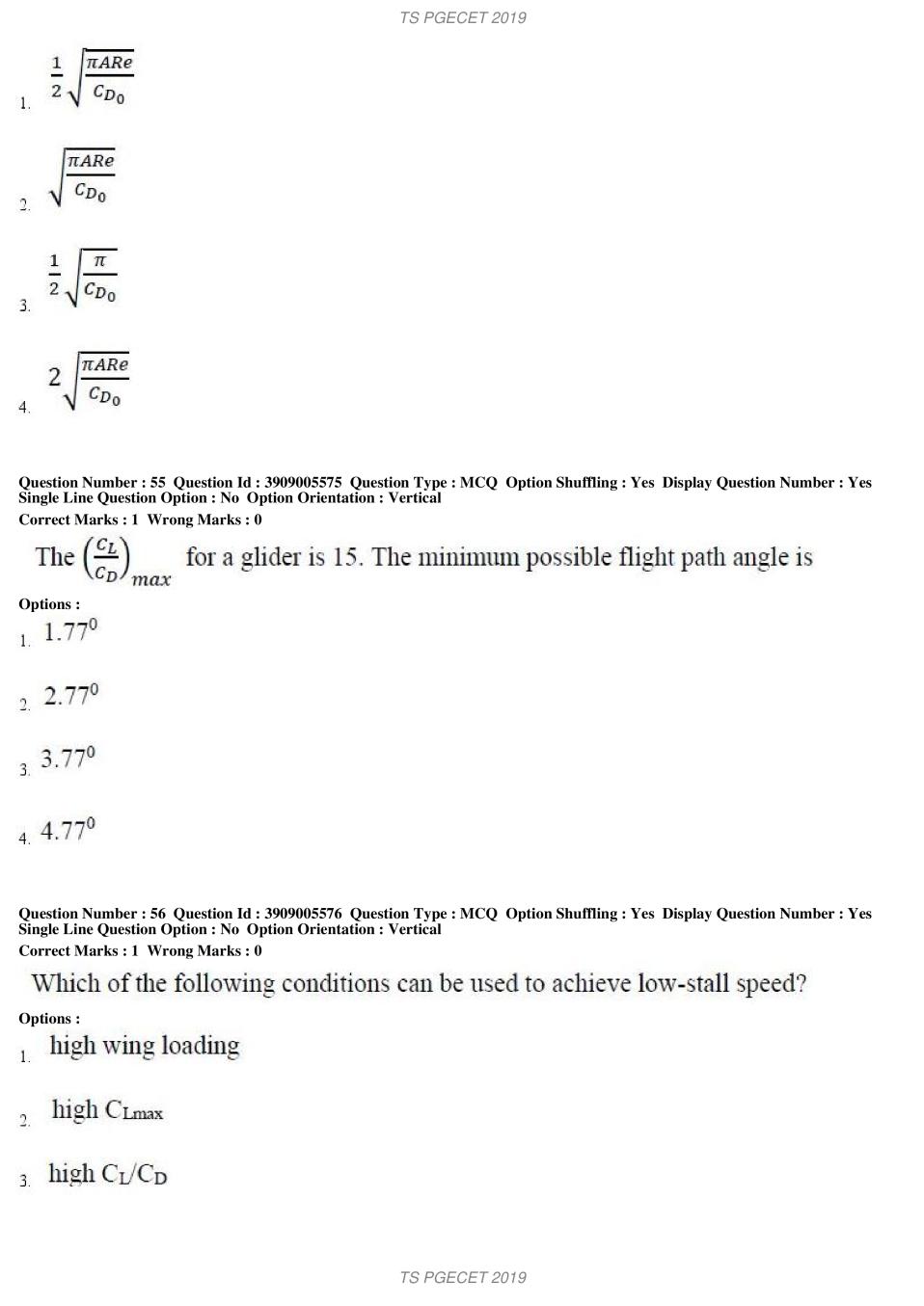 TS PGECET 2019 Question Paper PDF with Answer Key (18 Papers)