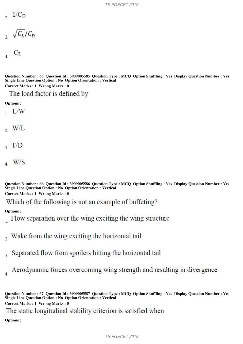 TS PGECET 2019 Question Paper PDF with Answer Key (18 Papers)