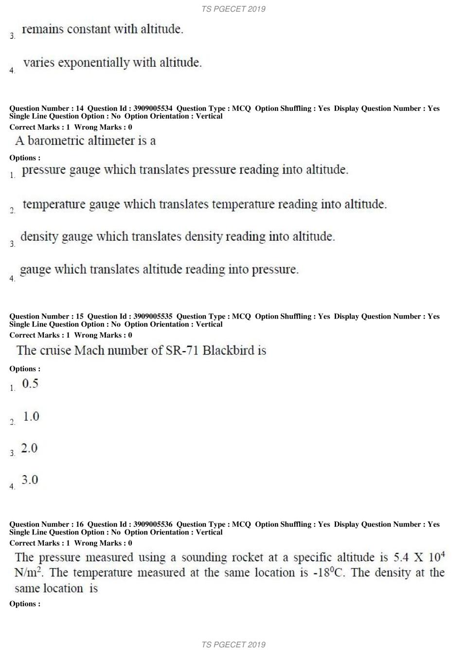 TS PGECET 2019 Question Paper PDF with Answer Key (18 Papers)