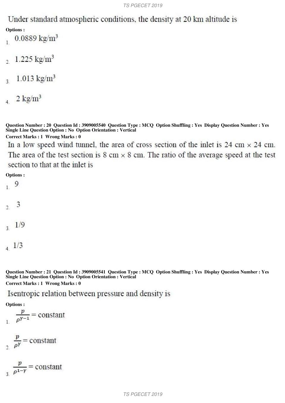 TS PGECET 2019 Question Paper PDF with Answer Key (18 Papers)