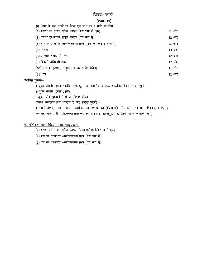 UP Board Class 11 Syllabus 2023 Marathi - Page 1