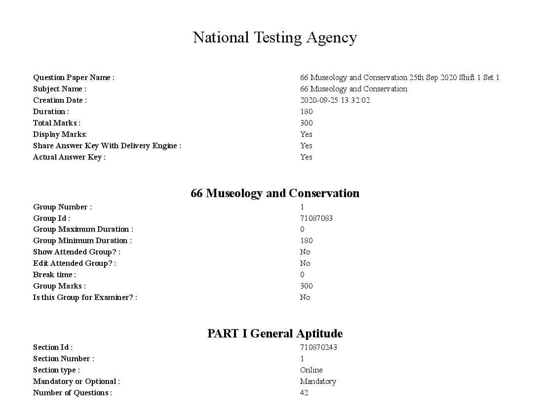 UGC NET 2020 Question Paper for 66 Museology and Conservation - Page 1