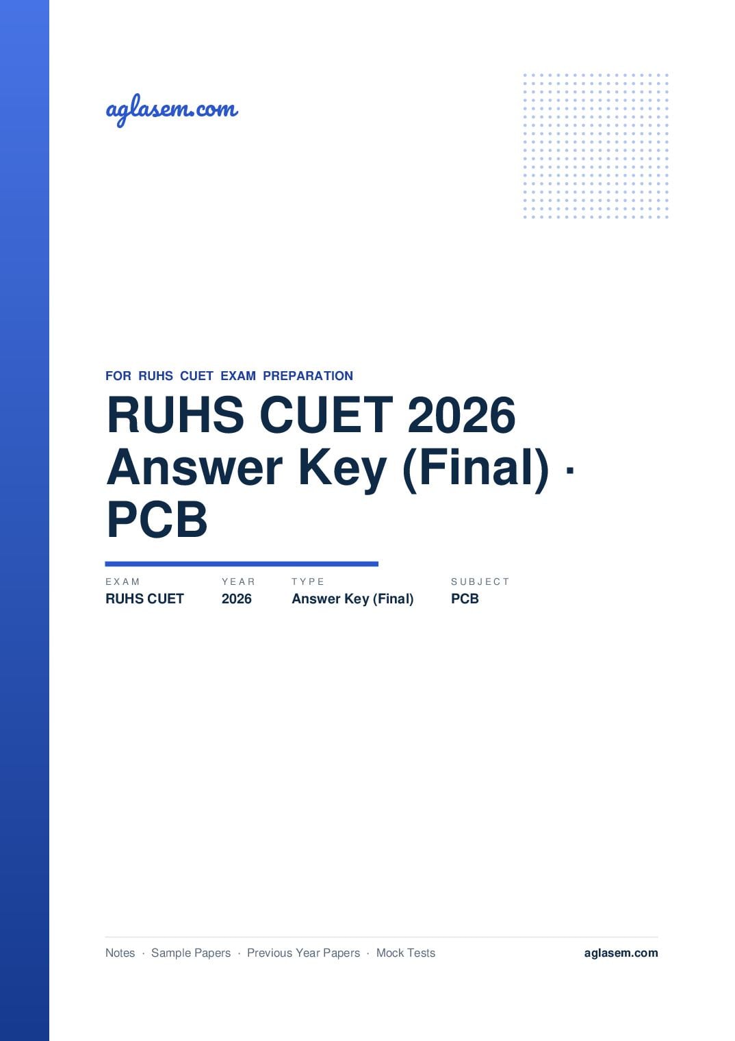 RUHS CUET 2026 Answer Key (Final) PCB - Page 1 of 3