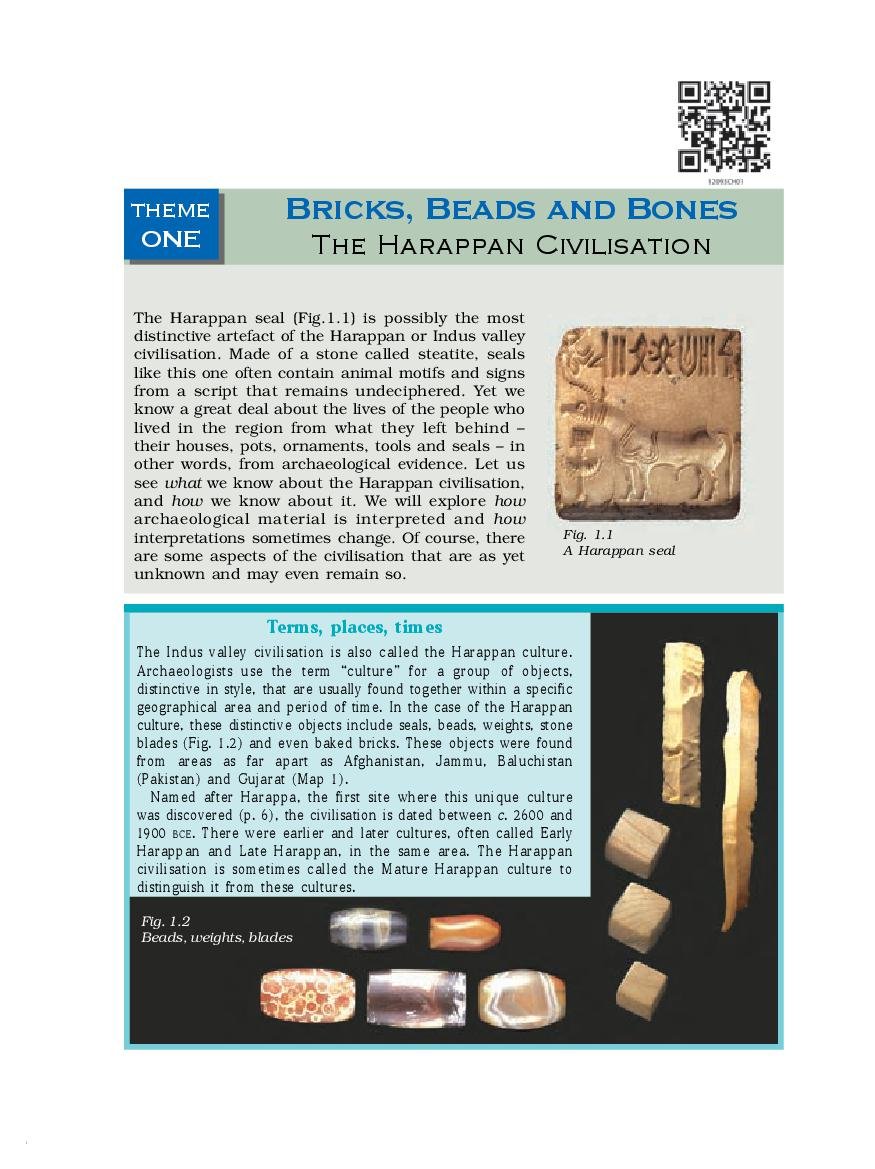 NCERT Book Class 12 History Chapter 1 Bricks, Beads and Bones - Page 1