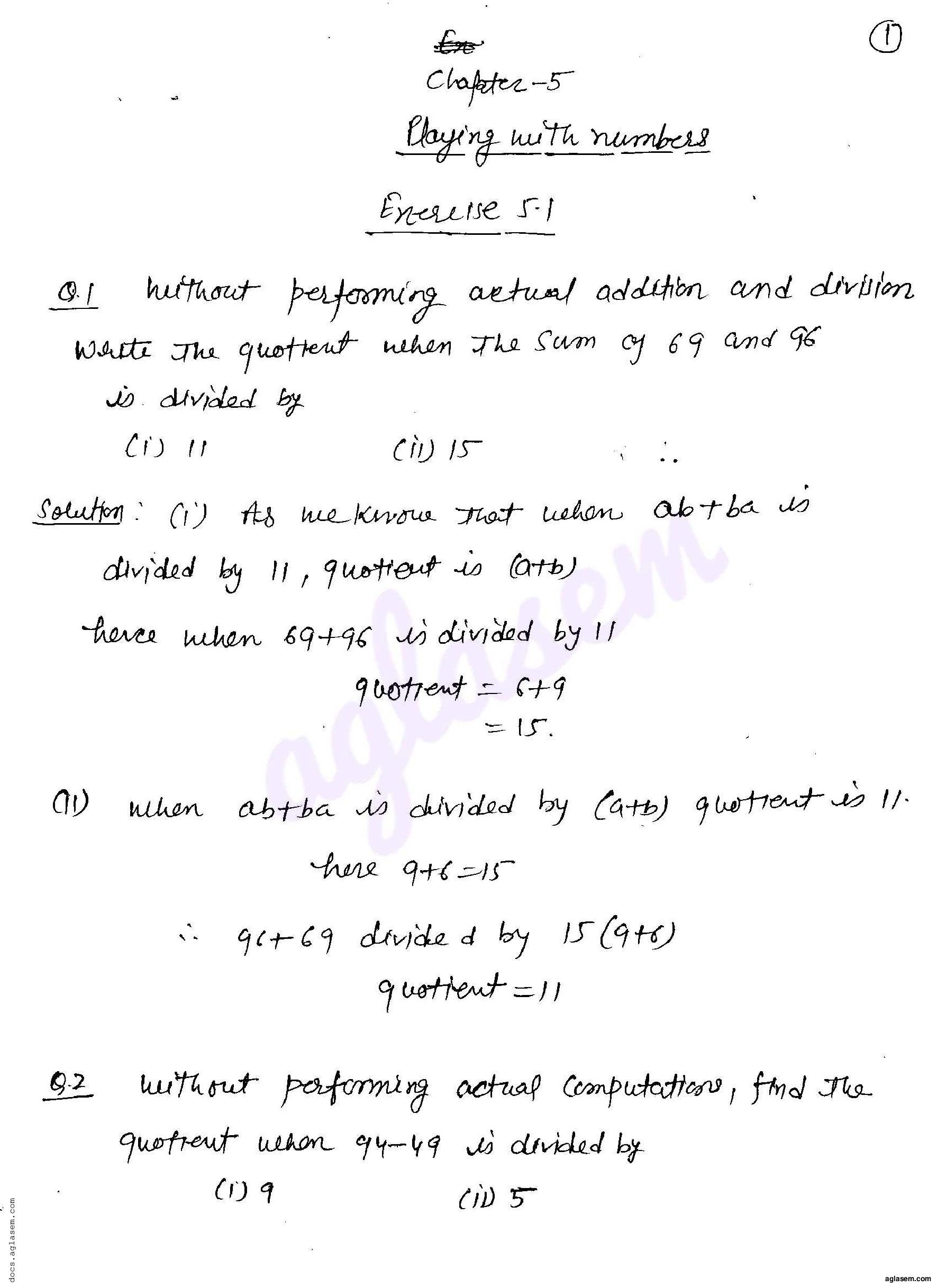 RD Sharma Solutions Class 8 Chapter 5 Playing with Numbers Exercise 5.1 - Page 1