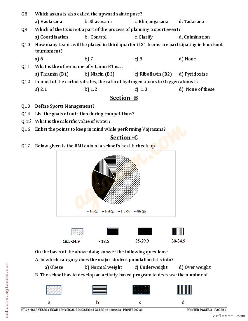 physical education class 12 half yearly question paper 2022 23