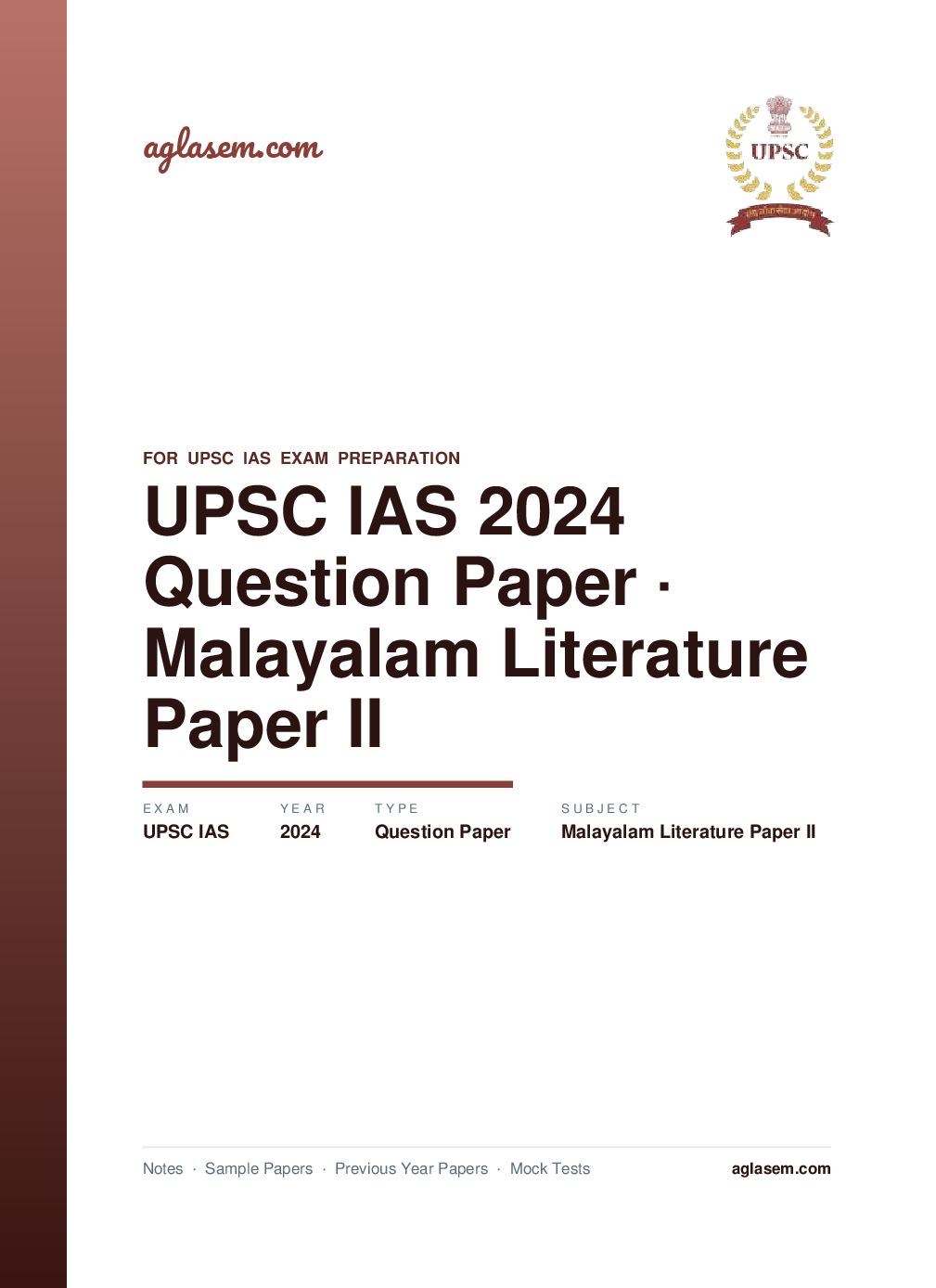UPSC IAS 2024 Question Paper for Malayalam Literature Paper II - Page 1 of 9