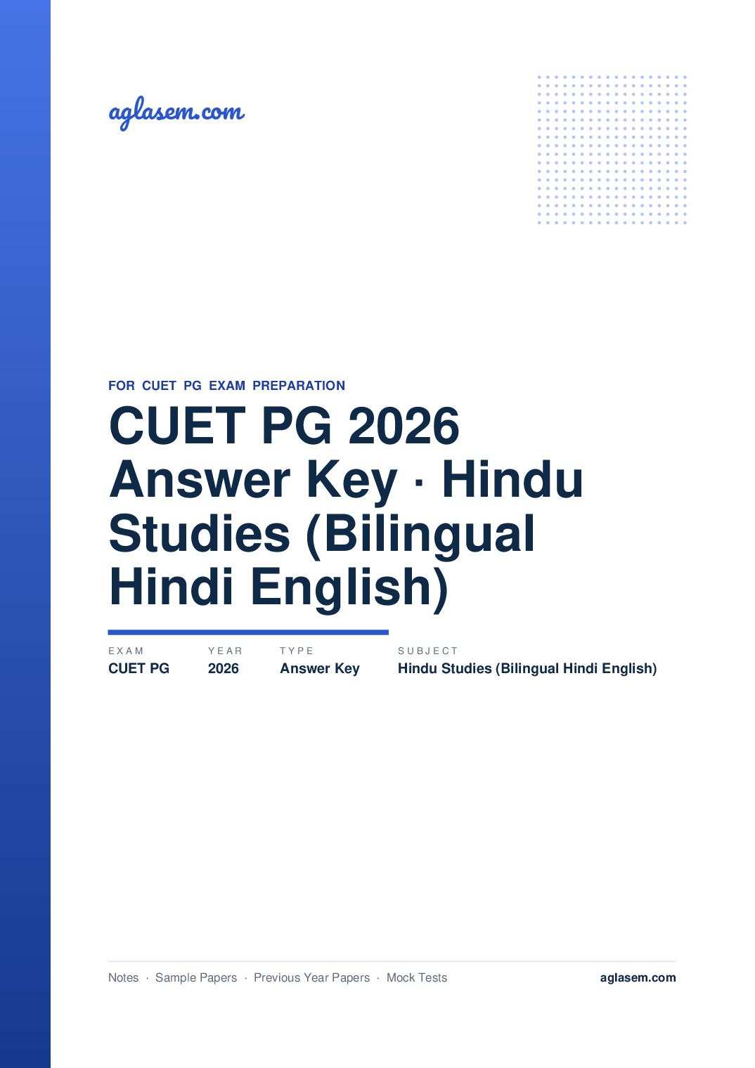 CUET PG 2026 Answer Key Hindu Studies (Bilingual - Hindi-English) - Page 1 of 2