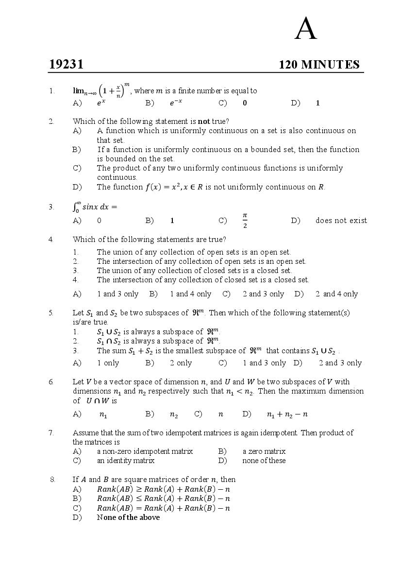 Kerala SET 2019 Feb Question Paper Statistics - Page 1 of 12