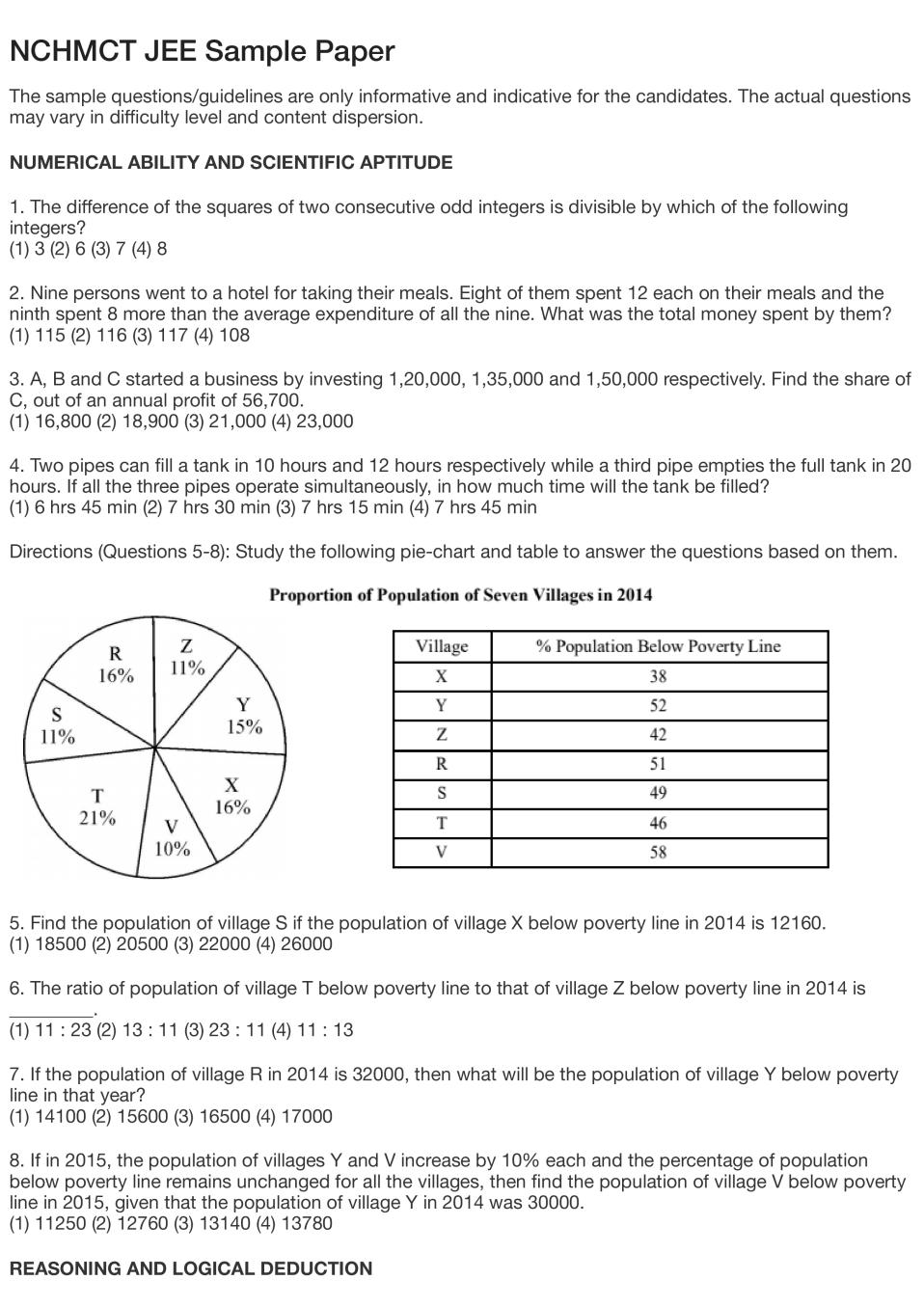 NCHMCT JEE Sample Paper - Page 1 of 3
