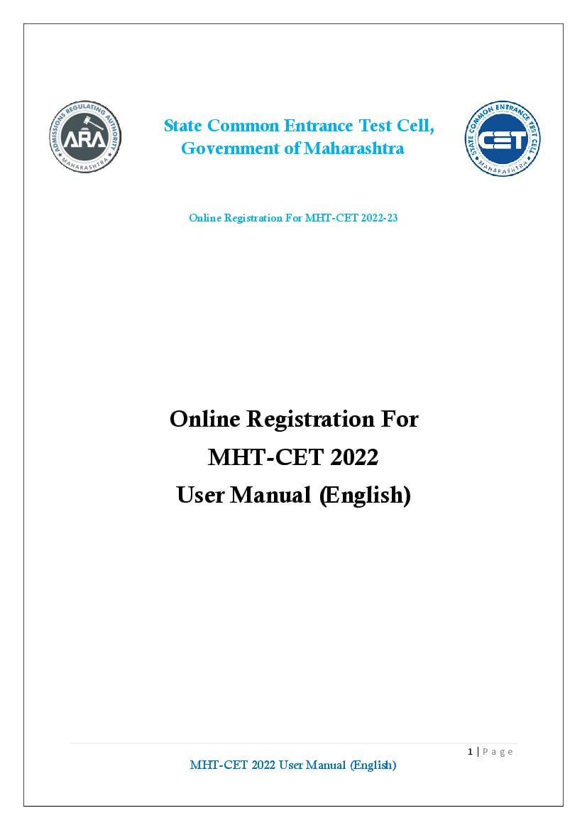 MHT CET 2022 Registration Manual - Page 1
