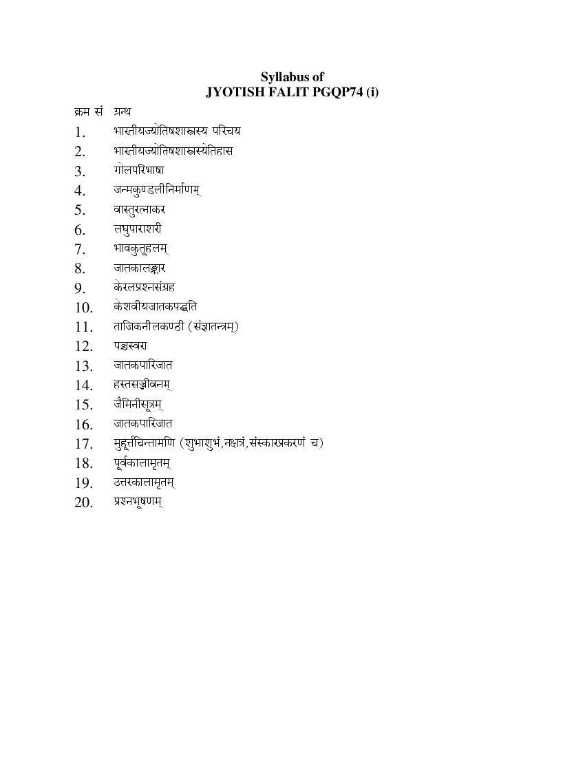 CUET PG 2022 Syllabus PGQP74 (i) Jyotish (Falit) - Page 1