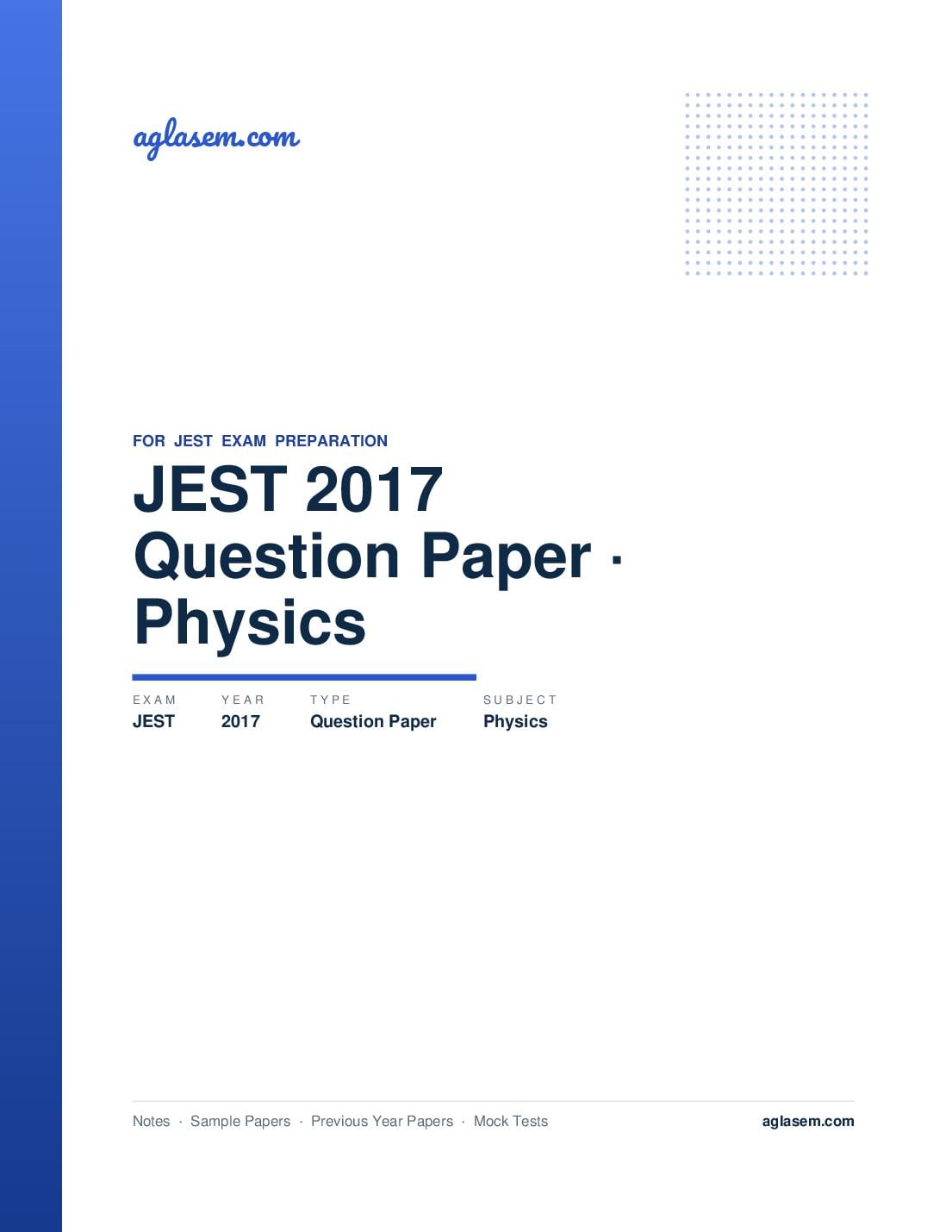 JEST 2017 Question Paper Physics - Page 1 of 16