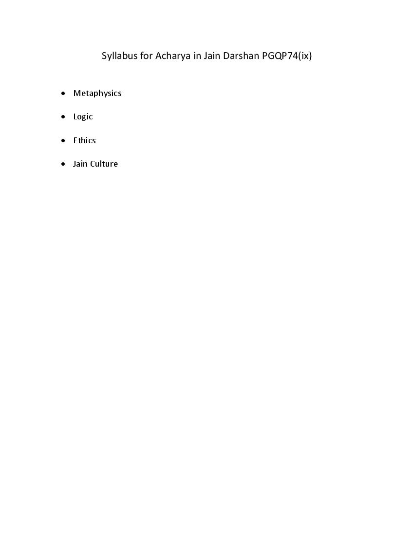 CUET PG 2022 Syllabus PGQP74 (ix) Acharya (Jain Darshan) - Page 1
