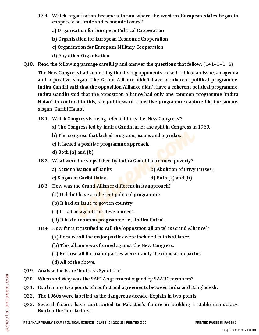 CBSE Sample Papers for Class 12 Political Science Set 10 with Solutions
