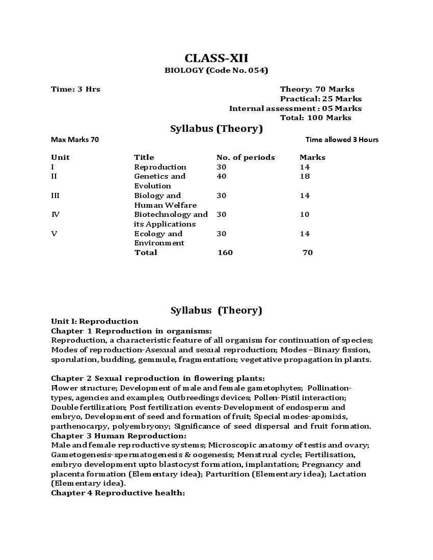 PSEB 12th Class Syllabus 2023 Biology - Page 1