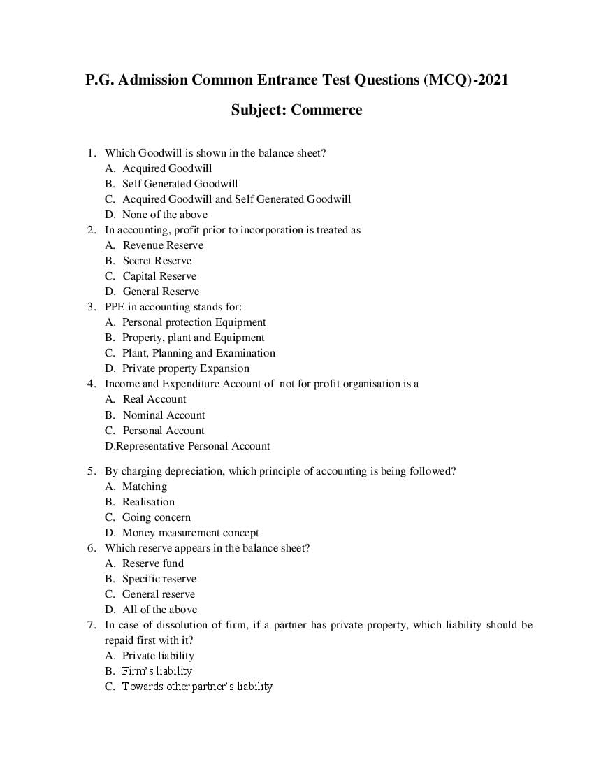 Odisha CPET 2021 Question Paper Commerce - Page 1
