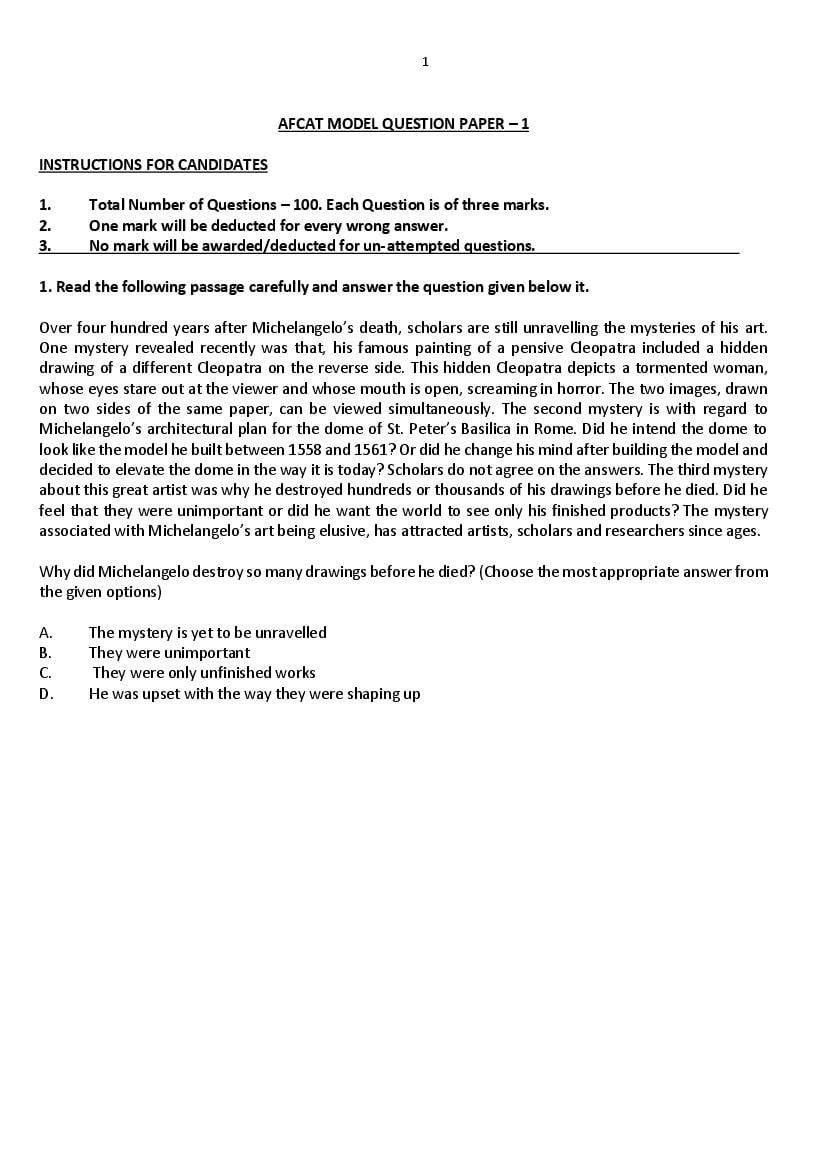 AFCAT 2024 Model Question Paper I - Page 1