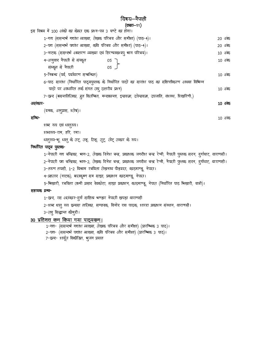 UP Board Class 11 Syllabus 2023 Nepali - Page 1