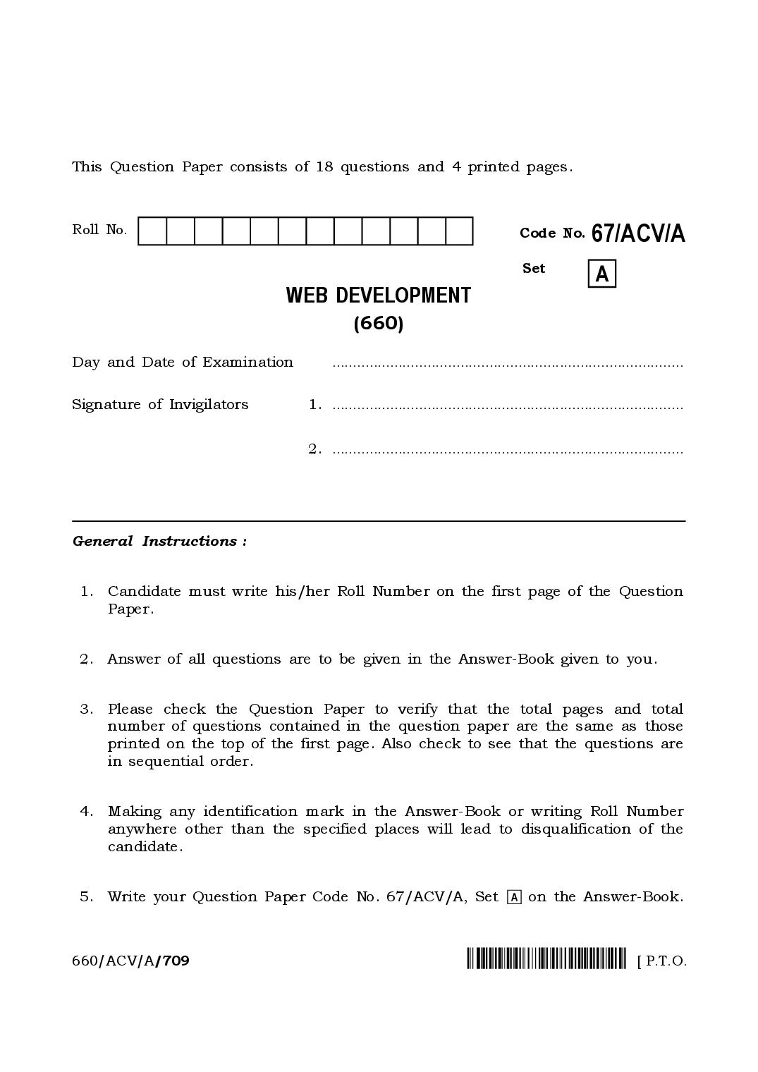 NIOS Class 12 April 2024 Question Paper Web Development - Page 1 of 4