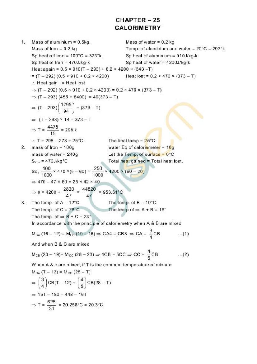 HC Verma Solutions Chapter 25 Calorimetry - Page 1 of 1