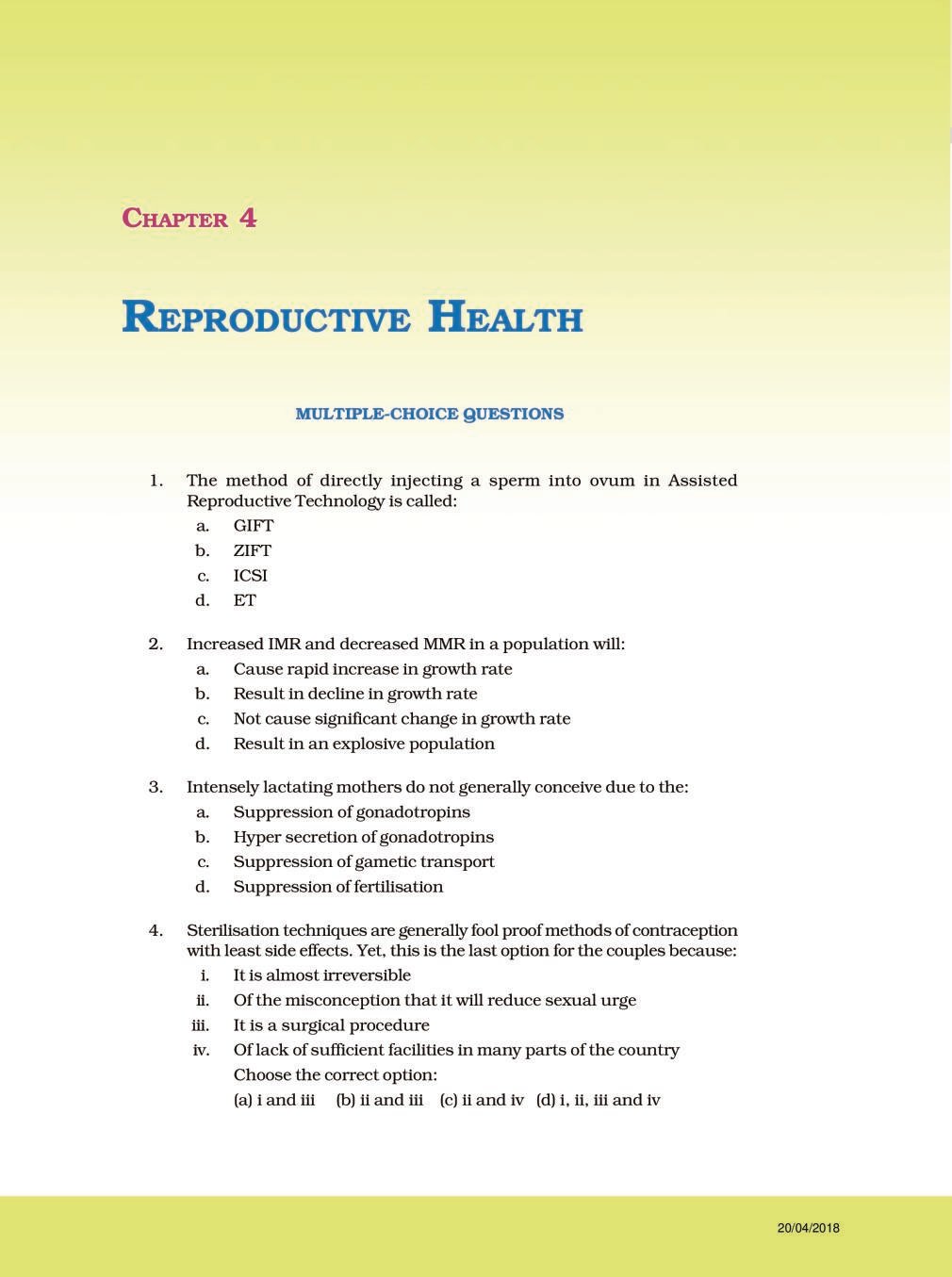 NCERT Exemplar Class 12 Biology Unit 4 Reproductive Health - Page 1