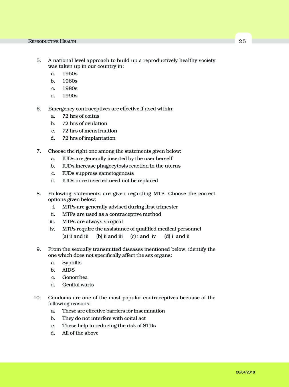 NCERT Exemplar Class 12 Biology Chapter 4 Reproductive Health