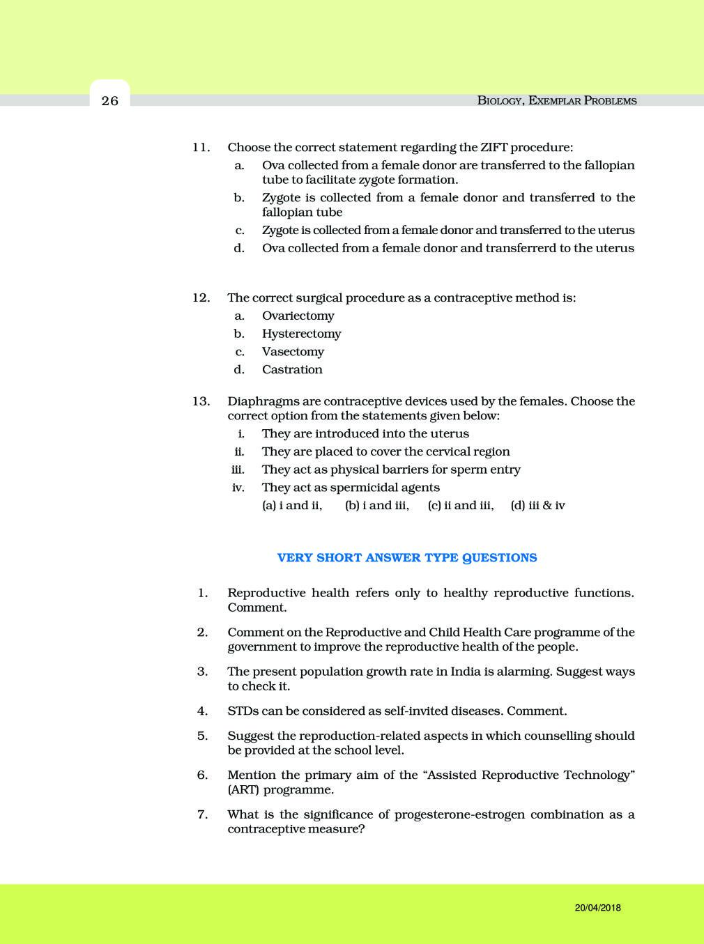 NCERT Exemplar Class 12 Biology Chapter 4 Reproductive Health