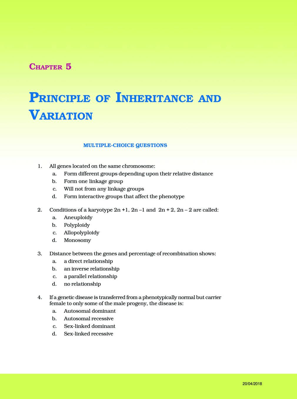 NCERT Exemplar Class 12 Biology Unit 5 Principle of Inheritance and Variation - Page 1