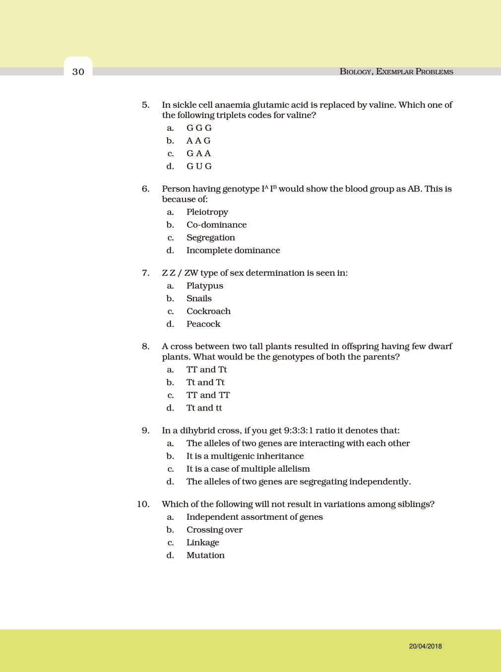 NCERT Exemplar Class 12 Biology Chapter 5 Principle of Inheritance and Variation