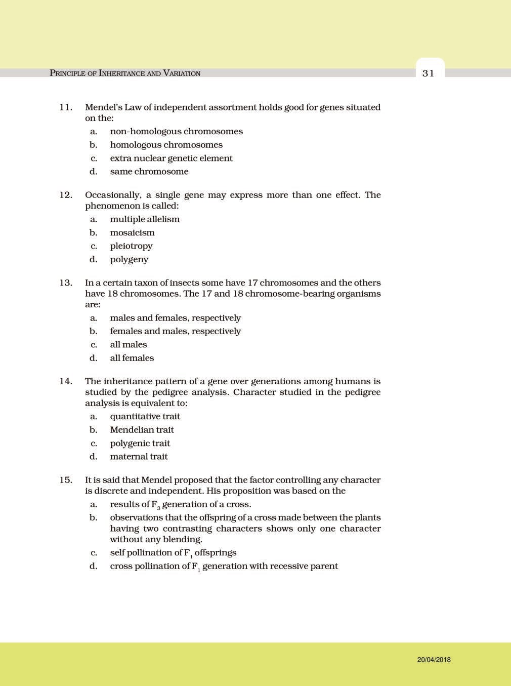 NCERT Exemplar Class 12 Biology Chapter 5 Principle of Inheritance and Variation