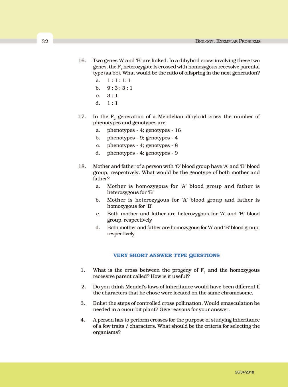 NCERT Exemplar Class 12 Biology Chapter 5 Principle of Inheritance and Variation