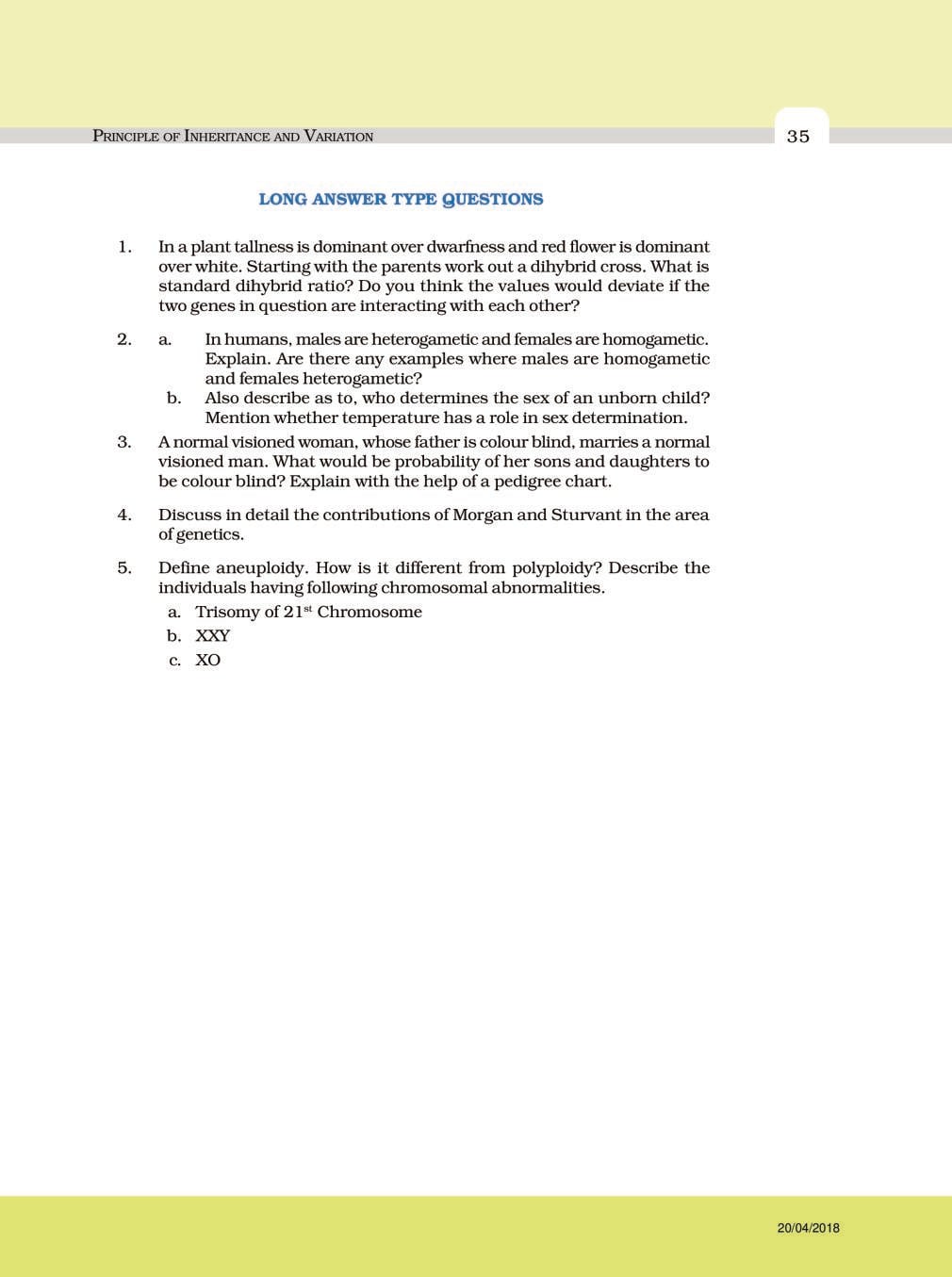 NCERT Exemplar Class 12 Biology Chapter 5 Principle of Inheritance and Variation