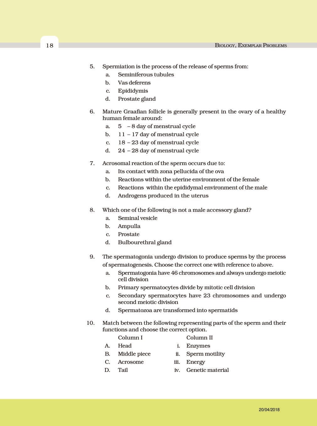 NCERT Exemplar Class 12 Biology Chapter 3 Human Reproduction